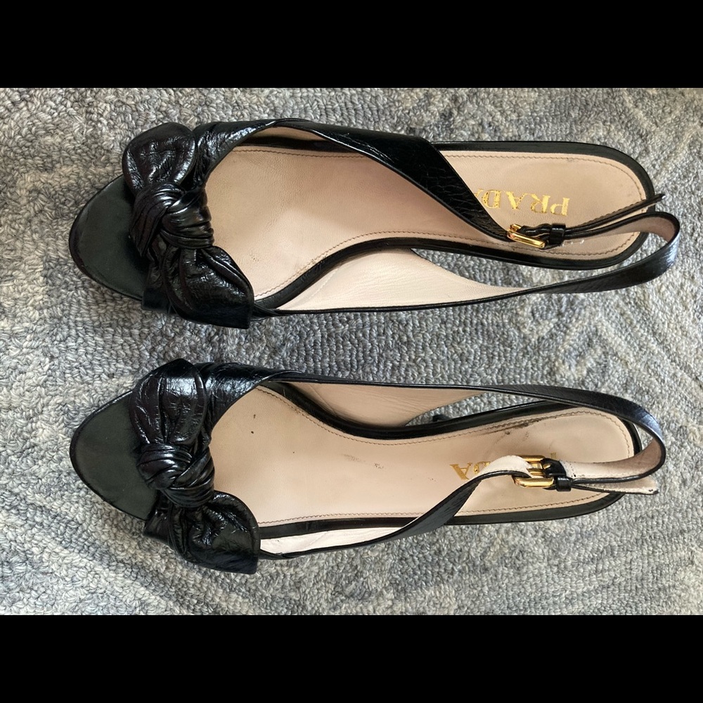 Prada black sling backs with bow